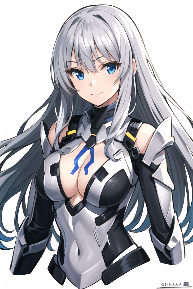 3978520660-3690578482-saitou masatsugu, 1girl, armor, blue eyes, bodysuit, breasts, chest tattoo, cleavage, closed mouth, cropped torso, dated, grey b.png